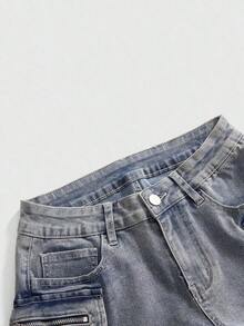 Grunge Punk Conjuntos de verano para mujer: shorts mini de tiro bajo de mezclilla desgastada, estilo de calle punk - Celeste - Ver 4