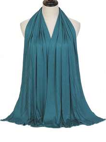 1 pieza Pañuelo para la cabeza de mujer talla grande, pañuelo largo de unicolor casual y suave - Agua verde azul - Ver 2