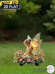 1pc 2D Acrylic Flower Vase Holder, Suitable For Flower Pot And Soil Decor, Fairy Sitting Posture To Embellish Flower Bed And Yard, Outdoor Decor And Great Gift Choice, Collectible Buildings & Accessories, Lawn Decor, Garden Decor, Balcony, Outdoor Flower Pot, Floral Arrangement, Personalized Gift, Garden Supplies, Durable Acrylic Garden Stake, Garden Decor, Floral Supplies, Outdoor Decor, Fence Garden Ornament, Flower Stand - Colorful - View 2