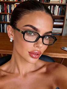 1pc Women's Classic Solid Color Small Frame Rectangular Casual Retro Versatile, Bohemian Leopard Print Fashion Elegant Daily Commute Back To School Flat Lens Glasses, Suitable For Reading, Dating, Computer Use, Smartphone - Multicolor - View 6