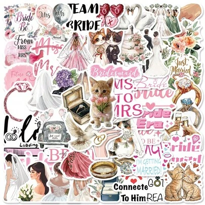 SCXXBSW 50PCS Wedding Season Stickers, Wedding Element Stickers, DIY Decorative Stickers. Perfect For Decorating Phones, Tablets, Laptops, Water Bottles, Suitcases And All Kinds Of Items.