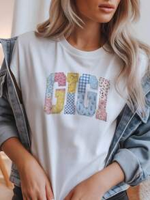 Camiseta G1igi con estampado floral patchwork, estilo vintage, regalo artístico para la abuela. Camiseta unisex de algodón puro de 220 g, peso ideal para todas las estaciones, apta tanto para hombres como para mujeres. Tejido duradero de alta calidad, suave al tacto y de larga duración. Top transpirable. Adecuado para mujer en primavera y verano, vacaciones, Día de la Madre, Día de la Independencia. - Blanco - Ver 1