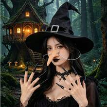 Witch Costume Accessories Set - Long Nose Mask And Black Witch Claw Fake Nails, Suitable For Halloween, Cosplay, Theme Parties And Horror Outfits - Multicolor - View 2