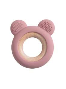 1pc Flower Teddy Bear Shaped Silicone Teether With Wooden Ring, Baby Teething Chew Toy, Multicolor Optional For Newborn Infant Molar Training - Multicolor - View 12