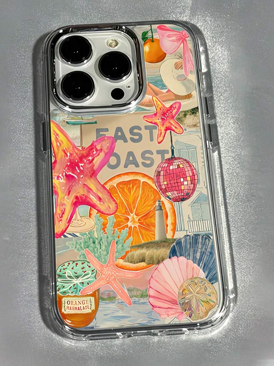 1个金属边框透明橙色海星贝壳图案手机壳,适用于 16 Pro Max、17/16/15/14 Plus、13/12/11、Air - 彩色 - 查看 1