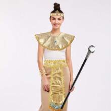 Bộ phụ kiện trang phục Pharaoh Ai Cập 4 món, bao gồm mũ, khăn đội đầu, cổ tay áo, thắt lưng Pharaoh, dây đeo quyền trượng, vòng cổ, nhẫn, quyền trượng hình rắn, chuỗi hạt hình rắn, trang phục công chúa Ai Cập (cổ điển) - Nhiều màu - Xem 7