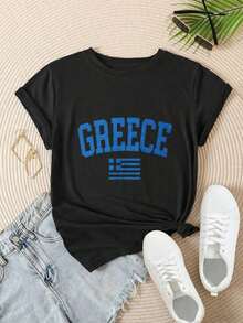 Women's Casual T-Shirt With Vintage Greek Flag Design Printed On White Fabric, Suitable For All Seasons

BlackFashion - 黑色 - 查看 2