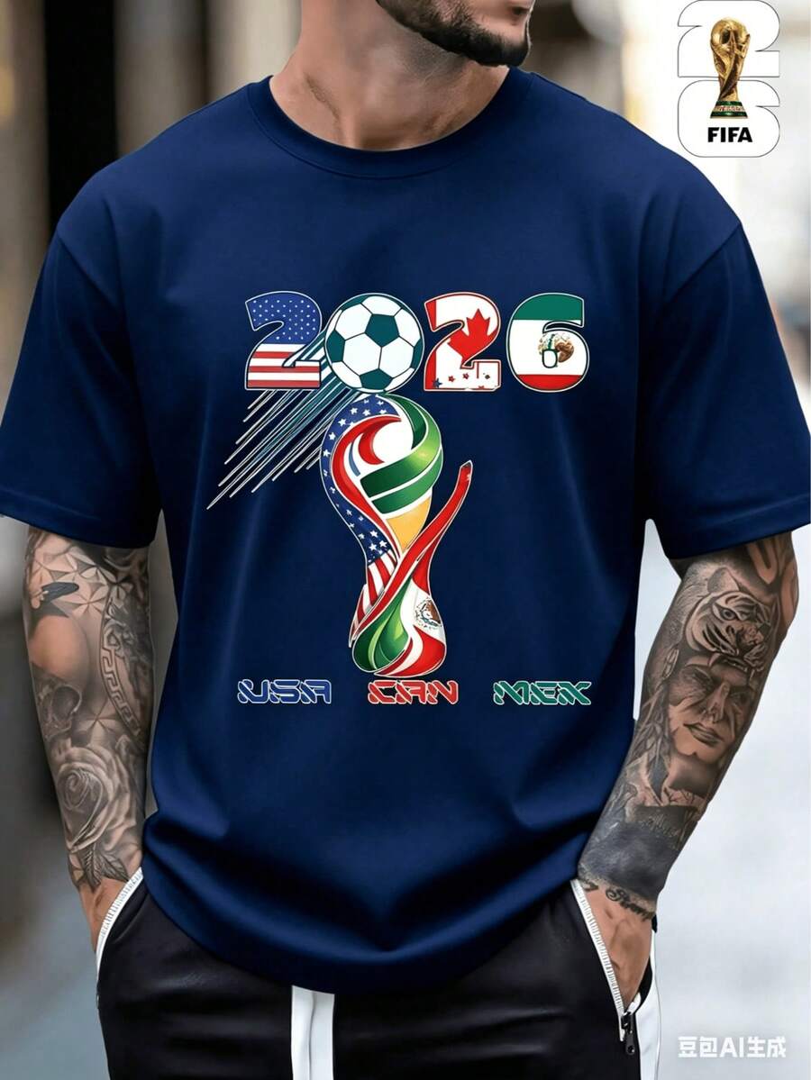 Officially Licensed FIFA World Cup 2026 T-Shirts Featuring National Flags, Made With High-Quality Fabric. These Casual Short-Sleeve T-Shirts Are Perfe - 藏蓝色 - 查看 1