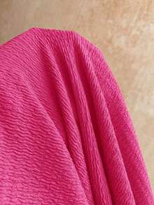 Casual 2-Piece Set Consisting Of A Cropped Top With An Irregular Neckline And Lettuce Hem, And Shorts, In A Solid Color, For Vacation, Spring/Summer - Fuchsia Pink - View 11