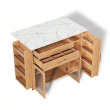 Mobile Kitchen Island With Folding Worktop, Kitchen Trolley, 5 Wheels, Multiple Storage Compartments, Spice Rack, Cutlery Drawer, 120 X 45 (70) X 90 Cm - 自然色 - 查看 11