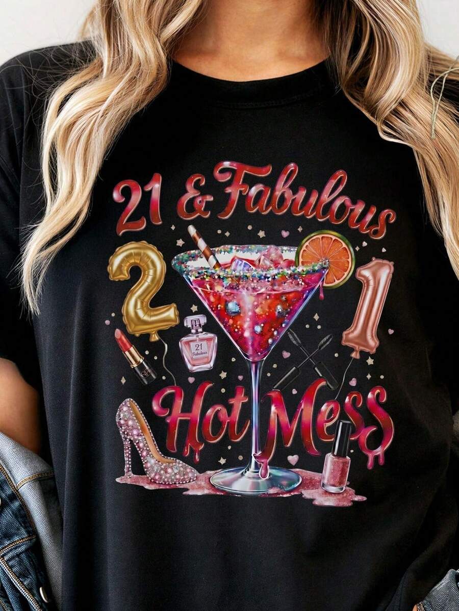 Camiseta Hot Mess i para fiesta de cumpleaños número 21. Camiseta unisex de algodón puro de 220 g. Peso ideal para todas las estaciones, apta para hombres y mujeres. Tejido duradero de alta calidad, suave al tacto y de larga duración. Camiseta transpirable. Adecuada para primavera y verano, vacaciones, Día de la Madre, Día de la Independencia. - Negro - Ver 1