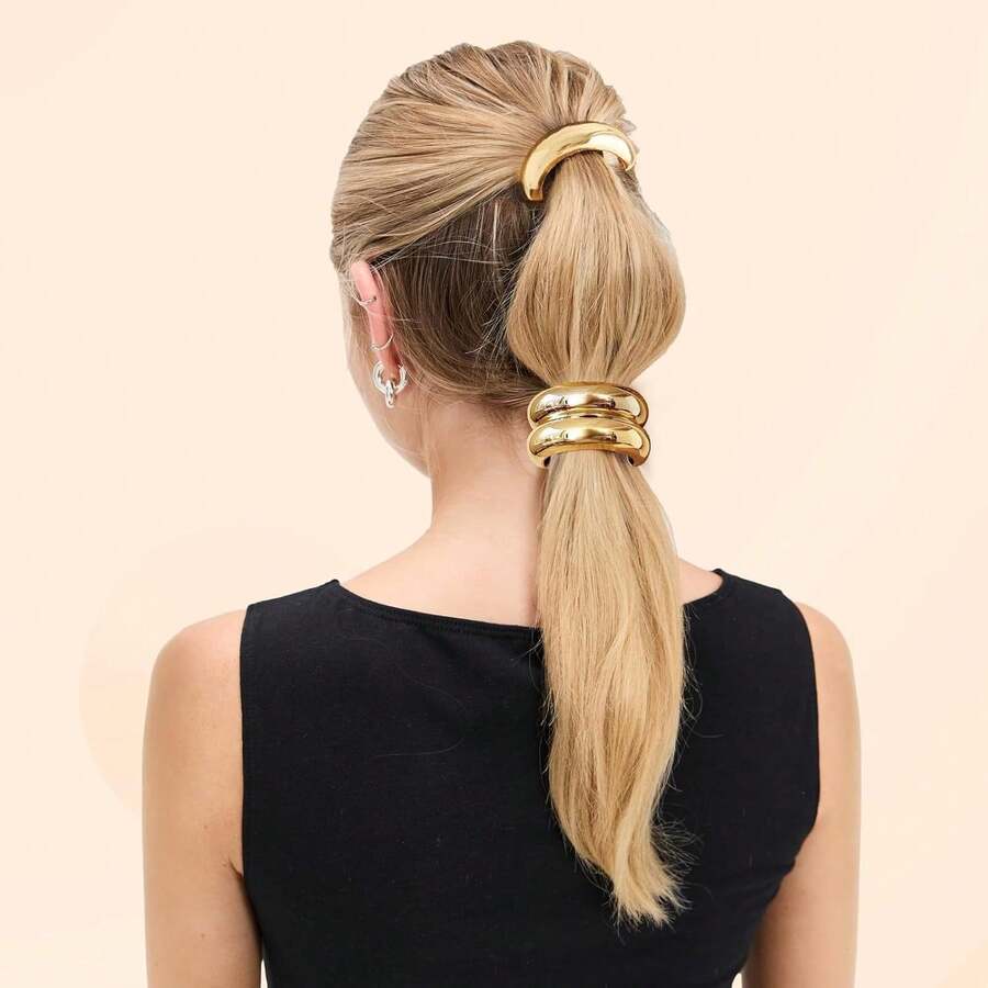 2 pezzi di anelli decorativi per capelli in metallo a forma di U di colore solido, fermagli per capelli curvi casual, elastici per capelli, elastici in gomma, code di cavallo, fascia per capelli personalizzata, fascia per capelli semplice, accessori per fascia per capelli scrunchie