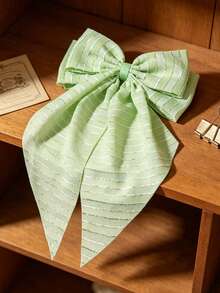 1pc Korean Retro Striped Ruffle Bow Claw Clip Hair Accessory, Bohemian Cute Street Elegant Polyester Fiber Daily, Commute, Versatile,Hair Slide,Bobby Pin - Green - View 1