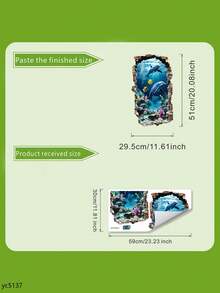 1pc Removable Dolphin & Ocean Scene Wall Sticker, Suitable For Bathroom Wall Decor - A - View 13