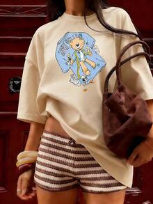 Cute And Youthful Short-Sleeve T-Shirt, Fashionable Short-Sleeve T-Shirt For Spring And Summer 2026, Made In Mexico, 180 Grams. Cartoon Print, Couple Design, Suitable For Indoor Or Outdoor Wear. Crew Neck, Unisex, Ideal For The Office And Leisure. One-Piece Pack. - APR-P631577SLNDXZGY492 - 查看 3