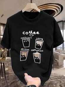 Camiseta de Mujer para Verano, Casual, Versátil, con Estampado de Gato y Café, de Longitud Media, Holgada, de Cuello Redondo y Manga Corta, Tops para Mujer - Negro - Ver 7