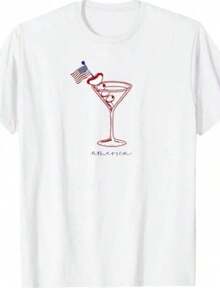 1 Funny Hot Dog And Martini T-Shirt For The 4th Of July, 180g, 100% Cotton - Putih - View 7