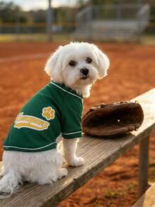 1pc Pet Baseball Jersey American Vintage Style Thin Breathable Sports Top For Medium And Small Dogs - Green - View 5
