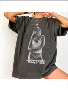 Graphic Tees, Tate McRae Tour 2025 Miss Possessive Printed T-Shirt, Round Neck,  Cotton, Concert Fan Outfits, Festival Streetwear, Free Shipping - màu đen - Xem 15