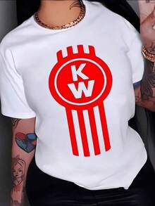 Red Symbol With The Letters KW Representing Strength, Energy, And Inner Power, Inspired By The Union Of Mind And Action. Women's T-Shirt, 100% Soft And Comfortable Cotton, For Stylish And Modern Everyday Wear. Pretty Blouses, 100% Cotton. - 白色的 - 查看 8