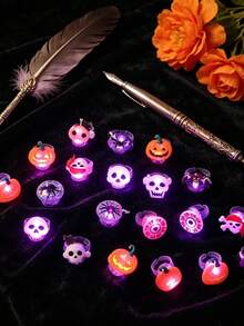 50/30/1pc Halloween Glow Rings, Glow Props, Night Light, Birthday, Halloween Party Gifts Decoration Adult Products, Flashing Finger Rubber Rings, Multiple Styles: Ghost, Pumpkin, Skull, Spider, Bat, Glow Decorations, Flashing Finger LED Rings, Flashing Jelly Rubber Rings - Multicolor - View 7