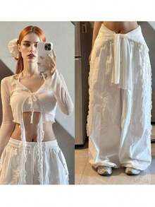 1pc New Fringe Waist Wrap Skirt, Street Dance Layered Tassel Waistband, Belly Dance Accessory, American Style Skirt Stage Performance, Suitable Nightclub, Disco, Party, Evening Dress Accessory, Versatile Flowing Hem - Váy trắng eo không đều - Xem 2