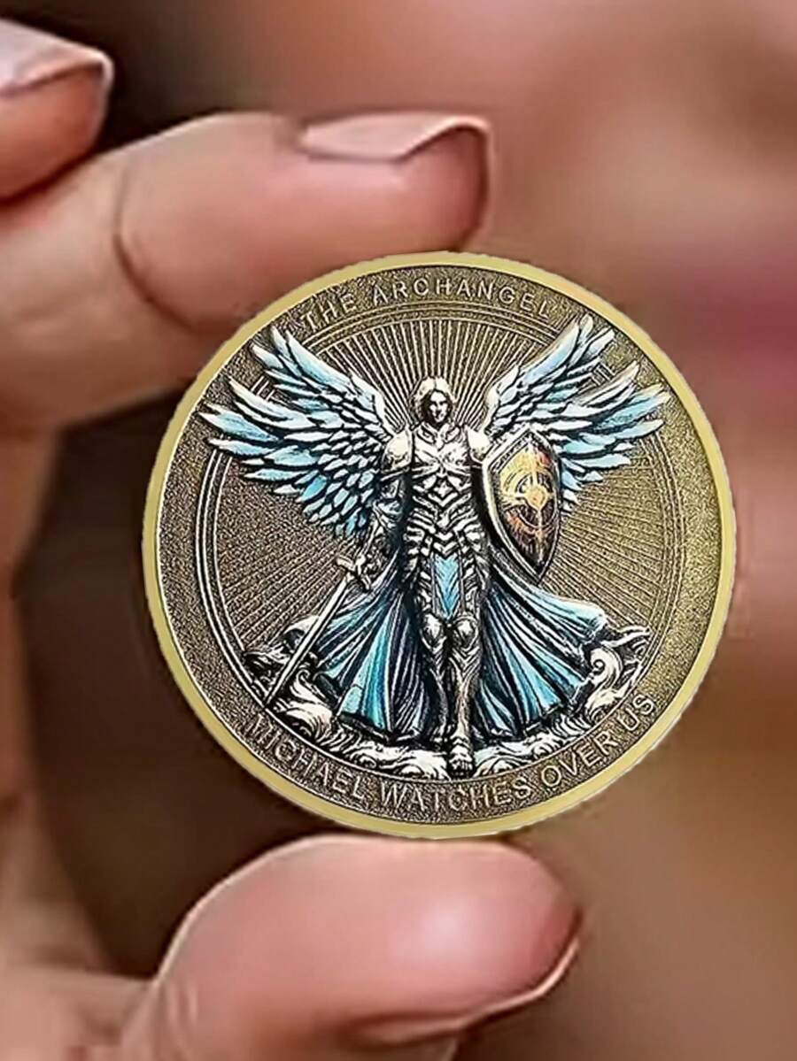 Angel Michael Guardian Challenge Coin - Psalm 91:10-11 Revelation Religious Collectible Coin, American Armored Warrior Commemorative Coin, Angel Guardian Bronze Color Commemorative Medal, With Transparent Protective Case - Multicolor - View 1