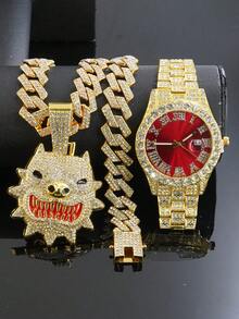 Bộ 1 món đồ trang sức phong cách Hiphop gồm mặt dây chuyền hình chó Bulldog, dây chuyền hình thoi kiểu , dây đeo đồng hồ màu đỏ dành cho nam, phụ kiện thời trang cá tính dành cho nam giới. - Đỏ - Xem 17