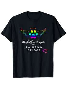 Rainbow Bridge Commemorative Pet T-Shirt - Rainbow Bridge Poem And Paw Print Angel Dog Design - Unisex Casual T-Shirt (Sizes S-XXXL) - 100% Cotton Black T-Shirt For Bereaved Pet Owners - 黑色 - 查看 7