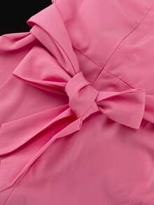 Vestido liso escote V profundo con lazos cruzados, manga corta, estilo sensual largo - Rosa - Ver 8