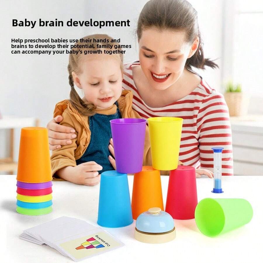 Juego de vasos apilables para niños, competencia de doble jugador sobre la mesa, juego educativo temprano para el entrenamiento de la concentración