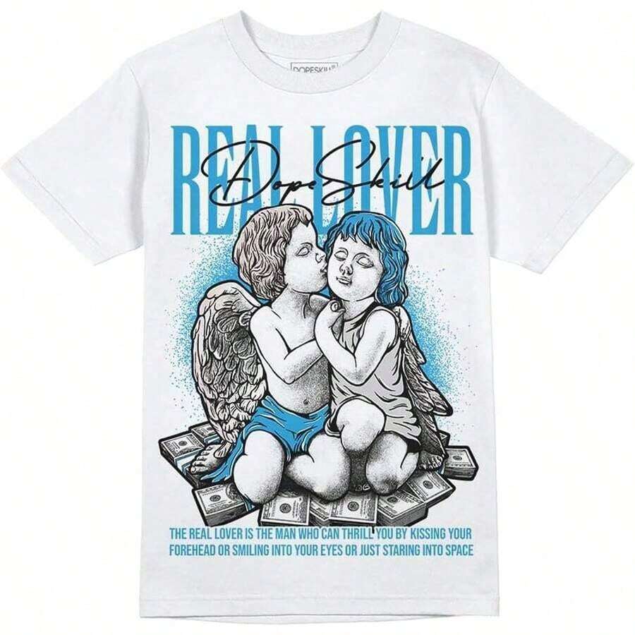 DopeSkillss Short-Sleeved Graphic T-Shirt, Urban Style, Hip Hop, , Unisex, T-Shirts To Match The Color Of The Sneakers, Real Lover, 100% Cotton. - 白色 - 查看 1
