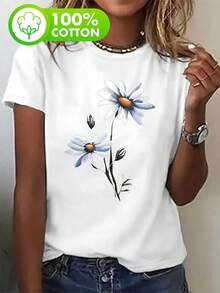 Camiseta de manga corta estampada con la palabra clave: Daisy - Blanco - Ver 1