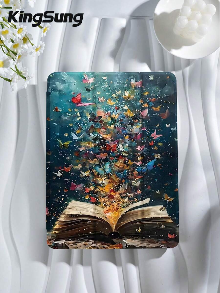 Kingsung Ốp lưng máy tính bảng họa tiết sách và bướm, tương thích với iPad Air 8 (M4) 2026 (11 inch), Air 8 (M4) 2026 (13 inch), 9.7/10.2/10.5/10.9/12.9/Pro 11, thế hệ thứ 10, Air 8 (M4) 2026 (11/13 inch), cũng phù hợp với Galaxy Tab S6 Lite 10.4 inch, Kindle Paperwhite thế hệ thứ 12 2024, Kindle thế hệ thứ 11 2022. Chống rơi vỡ, chân đế thông minh/tự động bật/tắt màn hình.