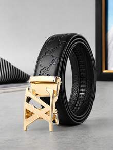 Thắt lưng nam bằng da PU, khóa tự động, họa tiết dập nổi, khóa chữ rỗng, có thể điều chỉnh, phù hợp cho nam giới mặc hàng ngày với quần jeans, vest và các trang phục khác. - Nhiều màu - Xem 2