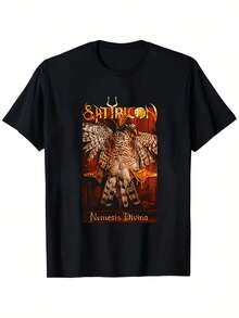 Camiseta de manga corta transpirable para hombre, edición limitada, de la banda de heavy metal Satyricon Nemesis Divina, con diseño oficial del álbum y texto en latín. Camiseta clásica de manga corta con cuello redondo, ideal para el hogar, el uso diario, fiestas y viajes, perfecta como regalo para amigos o familiares. - Negro - Ver 5