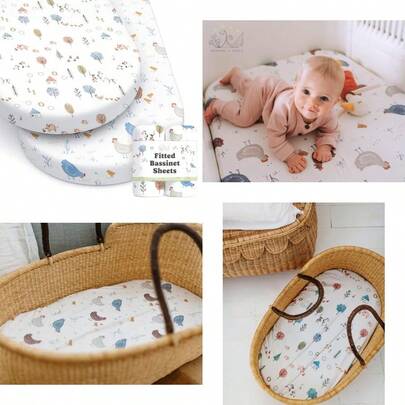 Sábanas para cuna de bebé para niño, niña , paquete de 2 Sábanas ajustadas para moisés de noche Mezcla de algodón suave manteca para colchón estándar Compatible con Halo