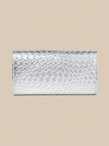 1pc Silver Woven Texture Mirror PU Clutch Bag, Smooth Body Is The Perfect Fusion Of Elegance And Fashion, Suitable For Wedding/Party/Prom/Banquet - Silver - View 6