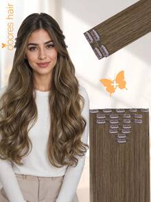 DOORES Extensiones de cabello humano real de 9 piezas, rectas, de virgen natural, con doble trama, invisibles y suaves, mini piezas de cabello para cabello ralo, para uso diario de mujeres y hombres, fácil de usar en 5 minutos, extensiones de cabello con clips sin costuras - S5 - Ver 1