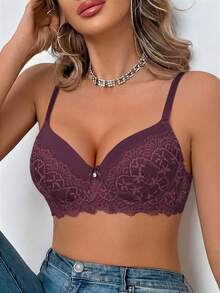 Women's Lace Padded Push-Up Bra - Comfortable Support And Lift - Redwood - View 7