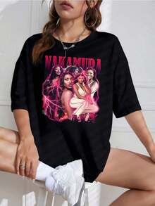 Camiseta Unisex con Estampado de Artista Musical, Cuello Redondo, Manga Corta, Diseño Casual, Ideal para Fans - Blanco - Ver 1