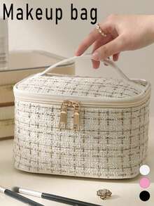 1pc Large Capacity Makeup Bag, Portable Cosmetic Bag, Multifunctional Toiletry Organizer Bag, Suitable For Lipstick, Eyebrow Pencil, Perfume, Makeup Brushes, Travel Essentials, Travel Accessories, Cruise Essentials, Beach Essentials, Bridesmaid Gift, Teacher Gift, Wedding Gift, Gift For Her - Multicolor - View 3