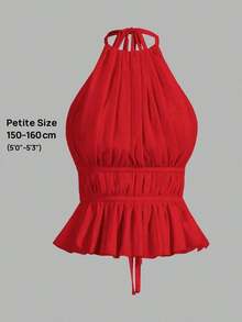 Top sin espalda con cuello de halter con pliegues y cintura con lazo para mujer - Burdeos - Ver 11