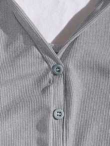 Blusa sin mangas con cuello polo y escote en V para mujer, de estilo casual y chic para la calle, en color marrón - Gris Claro - Ver 4