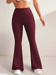 Pantalones acampanados de cintura alta de unicolor para mujer, leggings deportivos de yoga, pantalones ajustados de compresión, pantalones para correr y fitness, ropa de mujer, leggings de mujer, pantalones largos de verano para mujer primavera - Burdeos - Ver 4