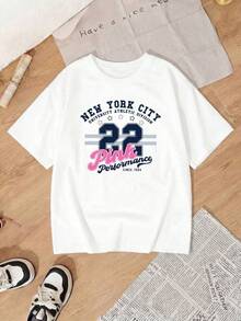 Casual camiseta blanca redonda cuello de manga corta para mujeres con impresión de la ciudad de nueva York NLHH - Blanco - Ver 4