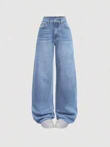 Jeans sencillos de uso diario con estampado de bigotes de gato para niñas adolescentes - Lavado ligero 4 - Ver 5