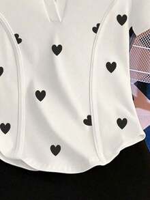 Camiseta de mujer casual de manga corta con cuello polo, estampado de caballero a rayas y contraste de color - Blanco 4 - Ver 3