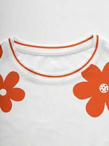 Camiseta de mujer de cuello redondo con estampado de contraste de color degradado de fresa, para verano - Blanco 2 - Ver 5