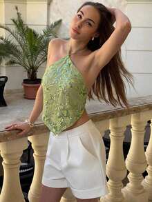 Top halter con espalda descubierta y lentejuelas sexy para mujer, atuendos de verano, ropa de verano, atuendos de playa para mujer, atuendos de vacaciones, atuendos bohemios tropicales de vacaciones, ropa de mujer, atuendos de concierto, atuendos de rave de mujer, atuendos de festival, atuendos de concierto country, atuendos de Ibiza, atuendos de Nashville, ropa occidental para mujer, ropa occidental bohemia, streetwear tropical, gyaru occidental, tops de verano lindos - Verde - Ver 3